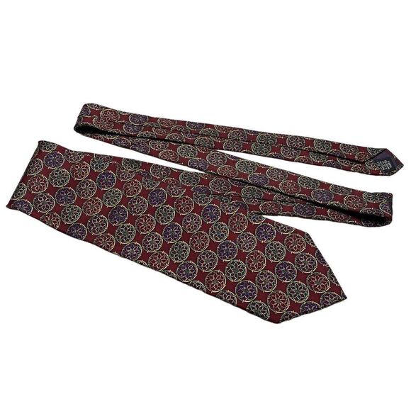 Christian Dior Tie Men's Necktie Silk Maroon Circles Made in USA - Picture 6 of 7